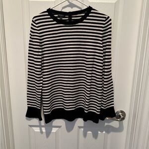Talbots Black and White Striped Crew Neck Sweater